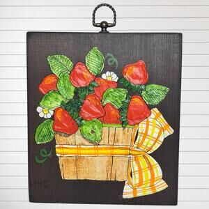 Vintage Wooden Strawberry Wall Art Country Creative Acrylics Signed Marianne